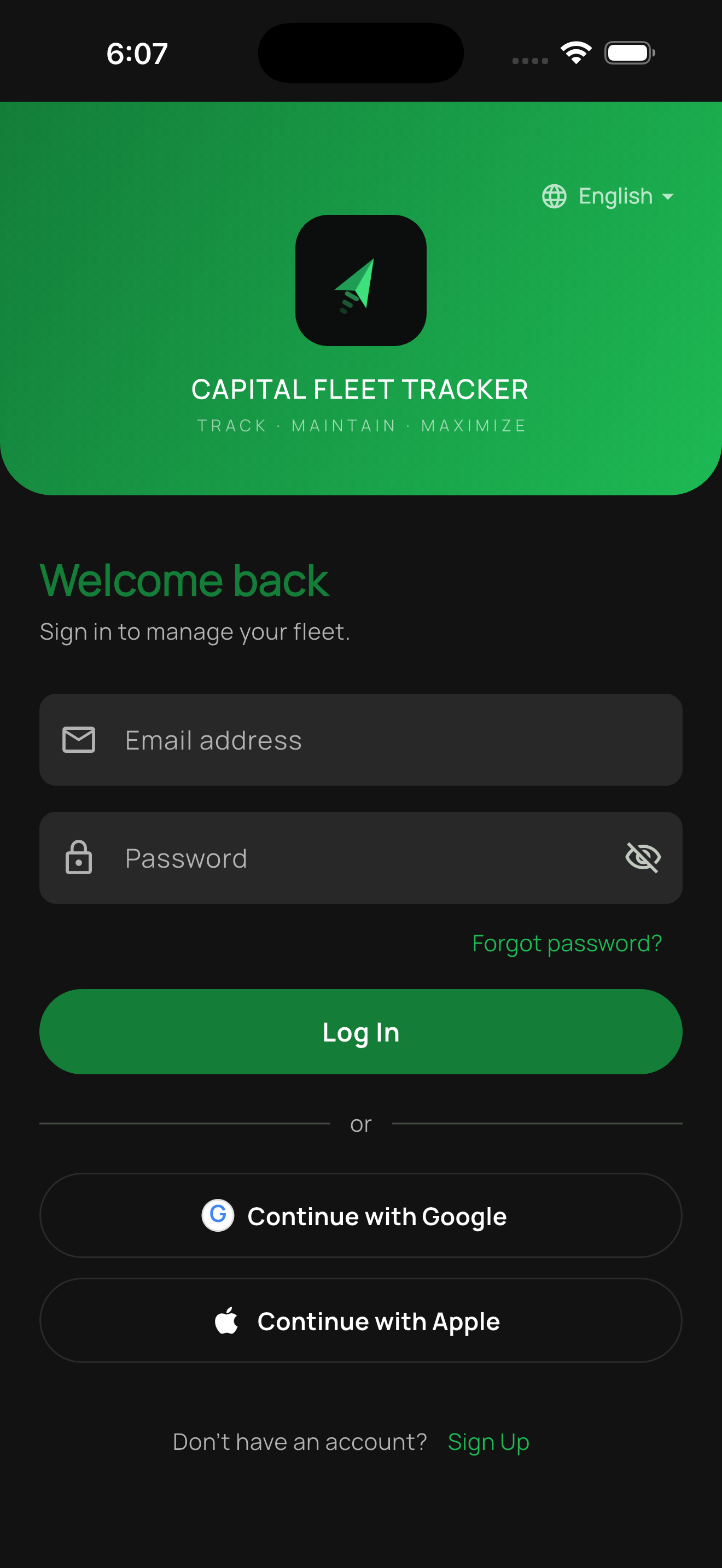 My Car Buddy sign-in screen on iPhone